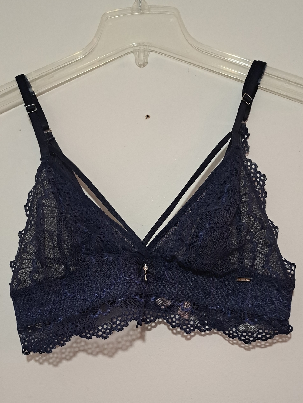 La Vie En Rose Navy Lace Bralette with Strappy Front. Whimsigoth. Witchy.